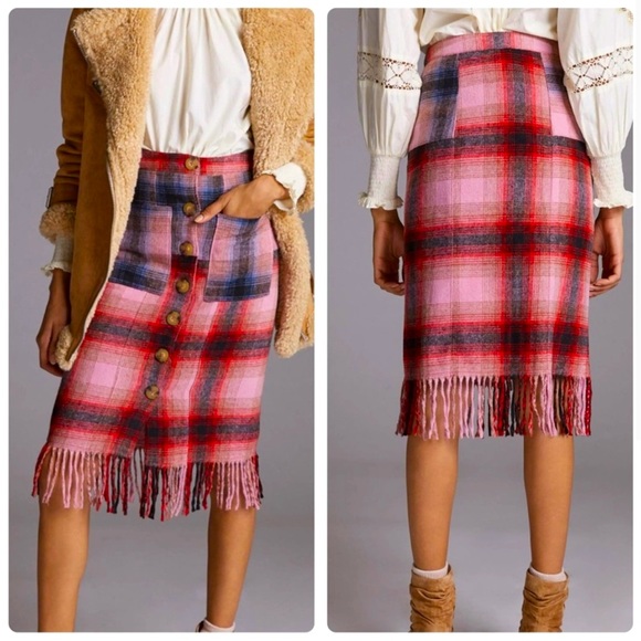 Maeve Dresses & Skirts - MAEVE ANTHROPOLOGIE plaid wool button down midi pencil skirt. ❤️💜🩷💙